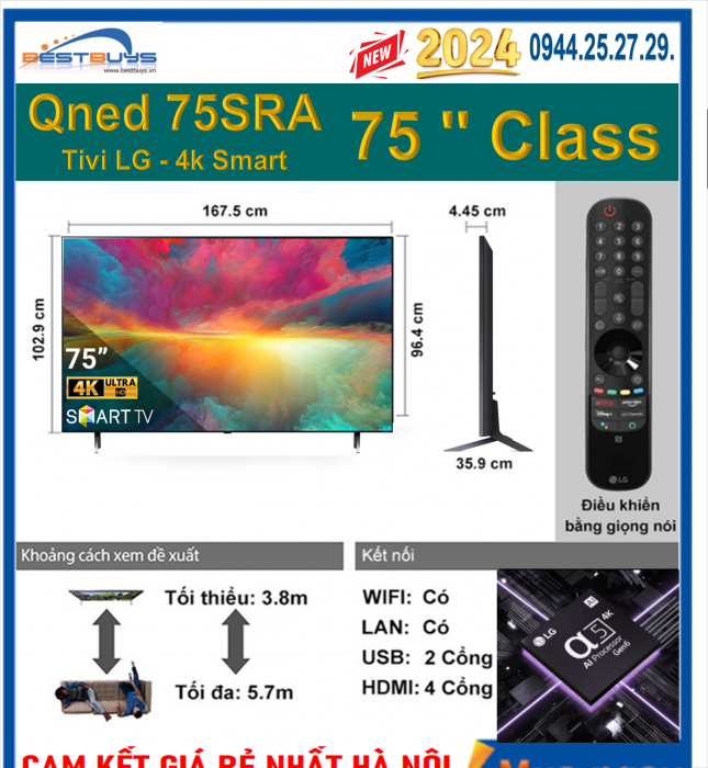 Smart Tivi QNED LG 4K 75 inch 75QNED75SRA