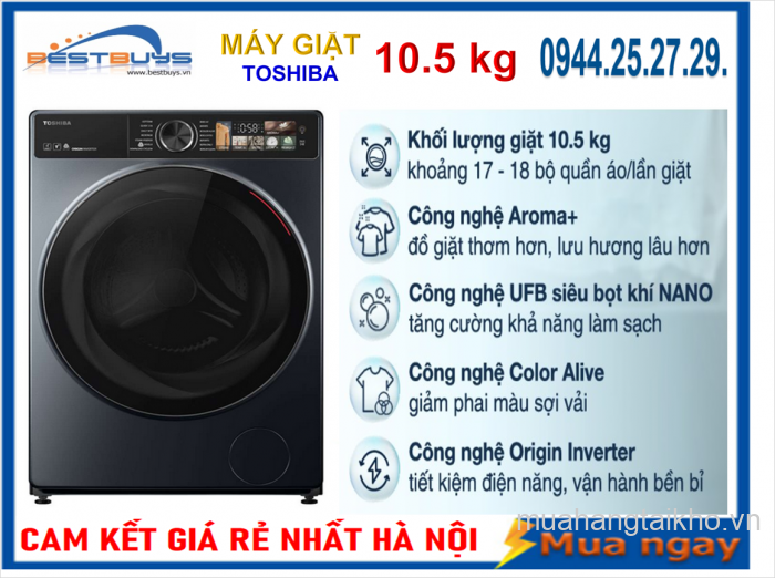 Máy giặt Toshiba 10.5 kg Inverter TW-T25BU115MWV(MG) New 2024