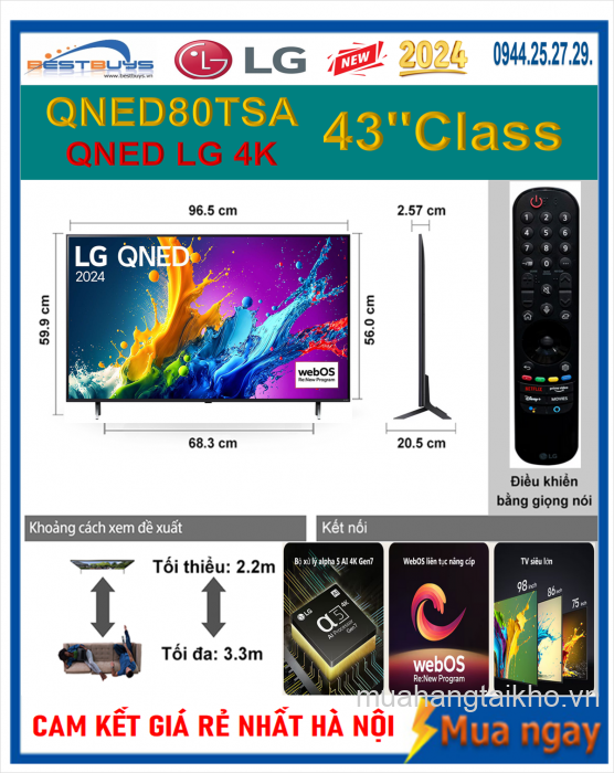 Tivi LG 43 inch QNED 4K 43QNED80TSA Mới 2024 Có Giá Rẻ Nhất
