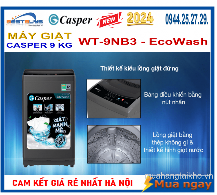 Máy giặt lồng đứng EcoWash+ 9kg WT-9NB3