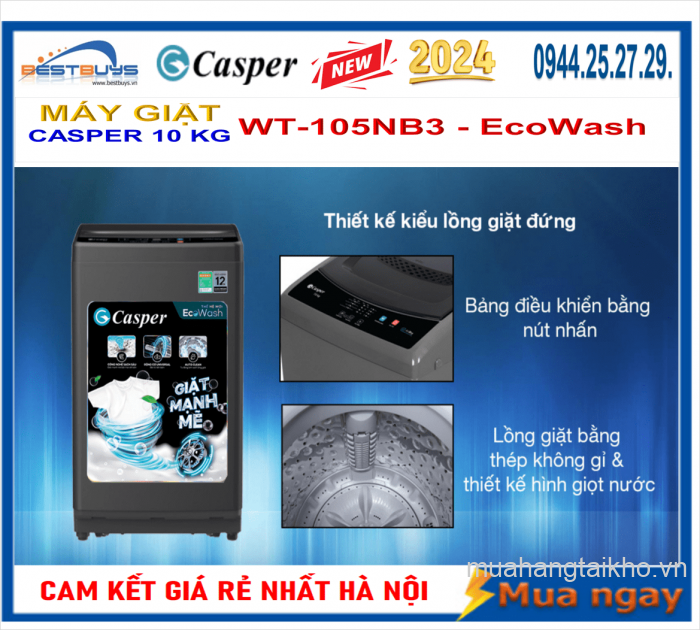 Máy giặt lồng đứng EcoWash+ 10kg WT-10NB3