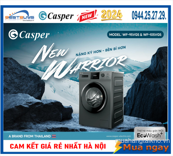 Máy giặt Casper cửa ngang EcoWash+ 9.5kg WF-95VG5 [2024]