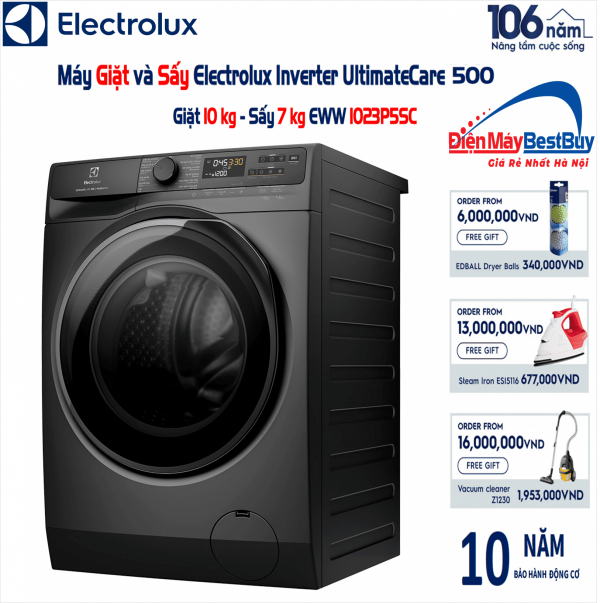 Máy giặt sấy Electrolux EWW1023P5SC Inverter giặt 10 kg sấy 7 kg