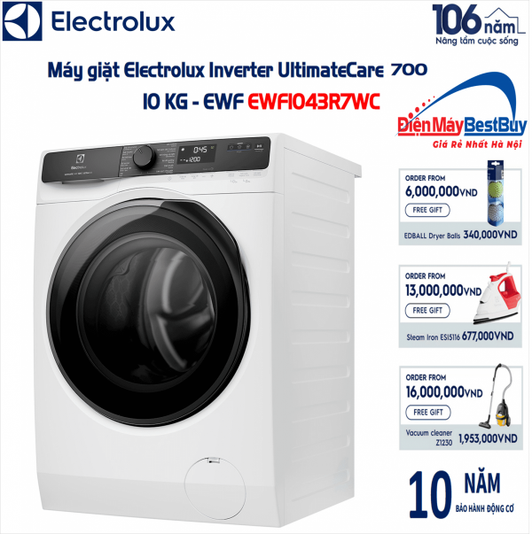 Máy giặt Electrolux EWF1043R7WC Inverter 10 kg
