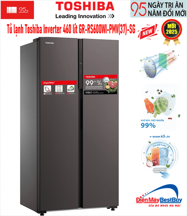 Tủ lạnh Toshiba Inverter 460 lít Side By Side GR-RS600WI-PMV(37)-SG