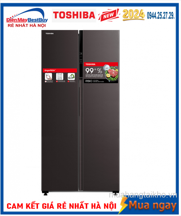 Tủ lạnh Toshiba Inverter 460 lít Side By Side GR-RS600WI-PMV(37)-SG