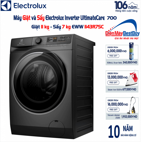 Máy giặt sấy Electrolux EWW1143R7SC UltimateCare 700 giặt 11 kg sấy 7 kg