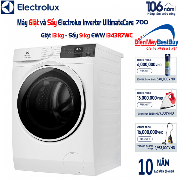 Máy giặt sấy Electrolux EWW1343R7WC UltimateCare 700 giặt 13 kg sấy 9 kg