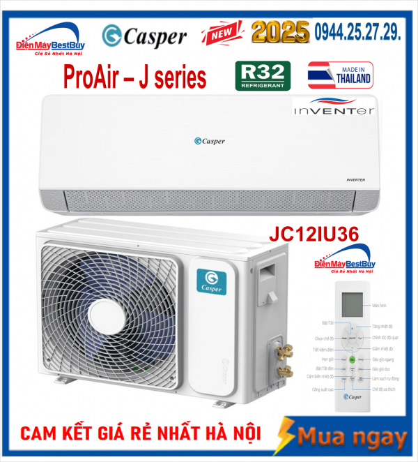 Điều hoà Casper 12000 BTU 1 chiều Inventer JC-12IU36 NEW 2025