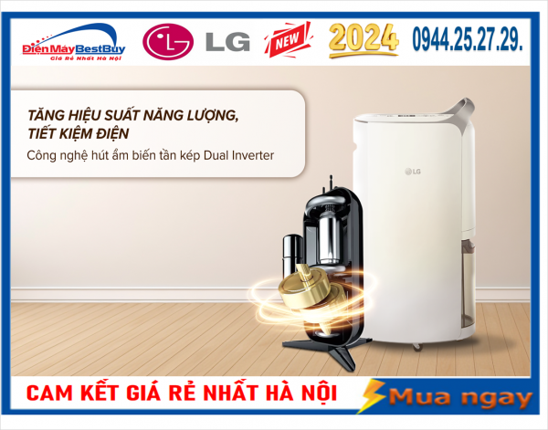 Máy hút ẩm LG Dual Inverter 16L Mầu trắng MD16GQSE0
