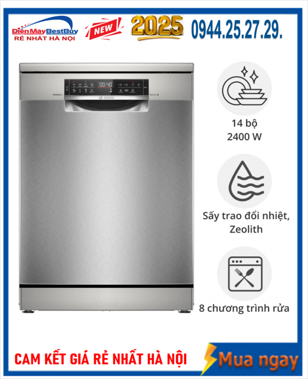 Máy rửa bát Bosch SMS6ZCI85M Serie 6 sấy Zeolith 14 bộ [2025]