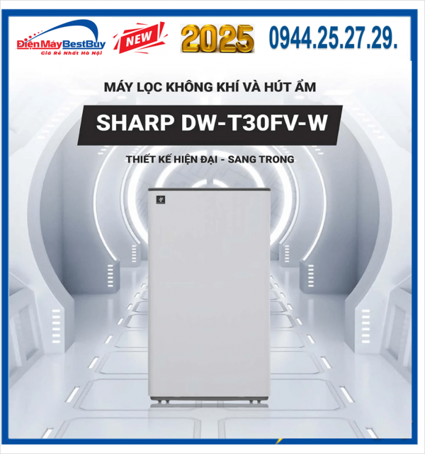 Máy hút ẩm kết hợp lọc khí 30L Sharp DW-T30FV-W [2025]