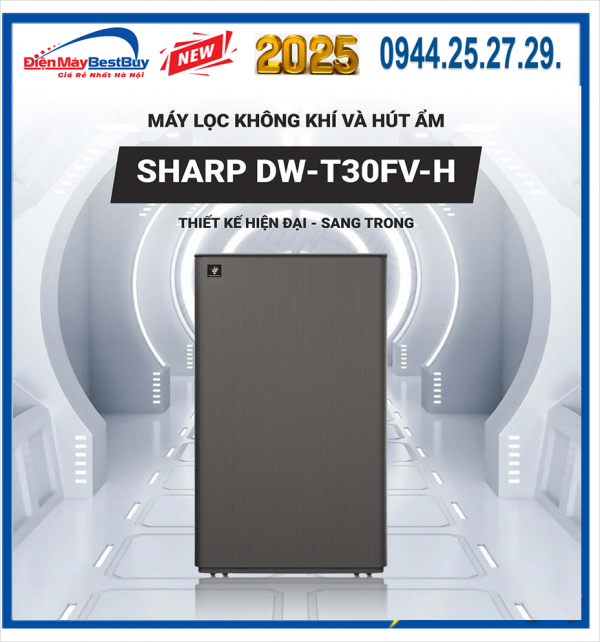 Máy hút ẩm kết hợp lọc khí 30L Sharp DW-T30FV-H (Mầu đen) Mới [2025]
