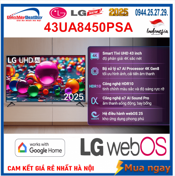 Smart Tivi LG 4K 43 inch 43UA8450PSA ThinQ AI [2025]