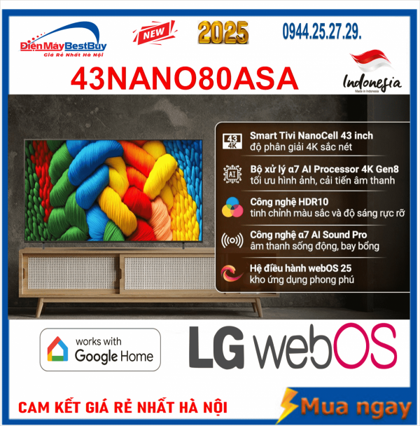 Smart Tivi NanoCell LG 4K 43 inch 43NANO80ASA ThinQ AI [2025]