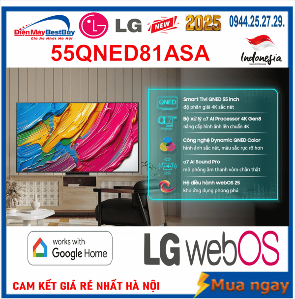 Smart Tivi QNED LG AI 4K 55 inch 55QNED81ASA New [2025]