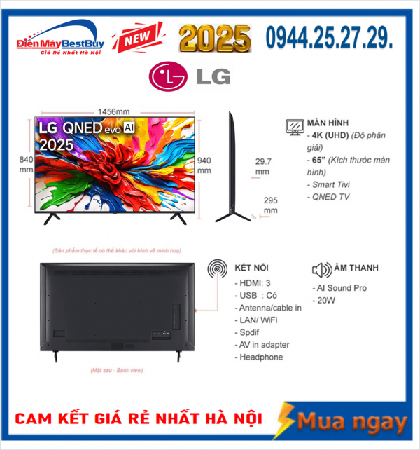Smart Tivi QNED LG AI 4K 65 inch 65QNED92ASA Mới [2025]