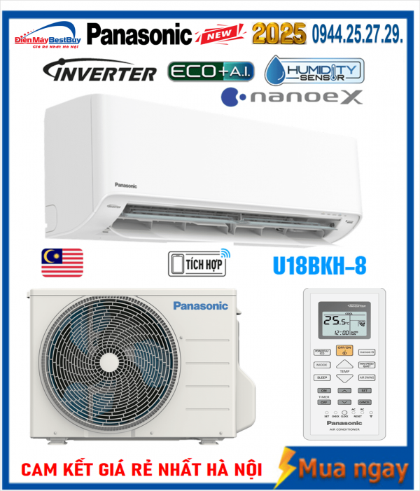 Điều hòa Panasonic 18000BTU 1 chiều inverter U18BKH-8 Mới 2025