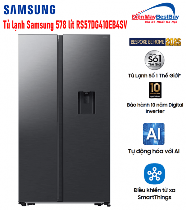 Tủ lạnh Samsung Inverter 578 lít Side By Side RS57DG410EB4SV