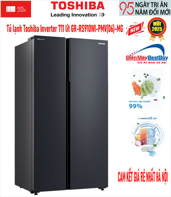 Tủ lạnh Toshiba Inverter 711 lít Side By Side GR-RS910WI-PMV(06)-MG Mới 2025