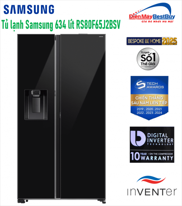 Tủ lạnh Samsung Inverter 634 lít Side By Side RS80F65J2BSV New [2025]