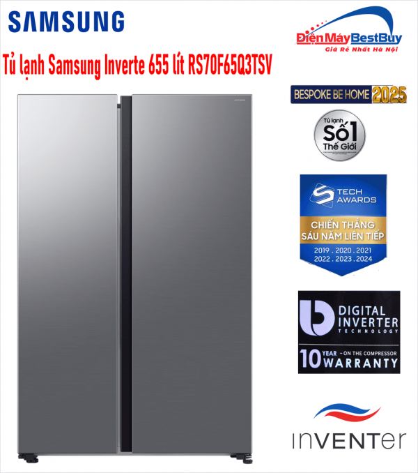 Tủ lạnh Samsung Inverter 655 lít Side By Side RS70F65Q3TSV [2025]