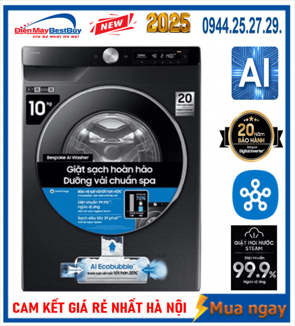 Máy giặt Samsung 10 kg Bespoke AI Inverter WW10DG6U34LBSV [2025] Mầu đen