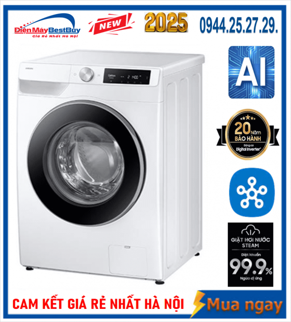 Máy giặt Samsung 10 kg Bespoke AI Inverter WW10DG6U34LESV [2025] Mầu trắng