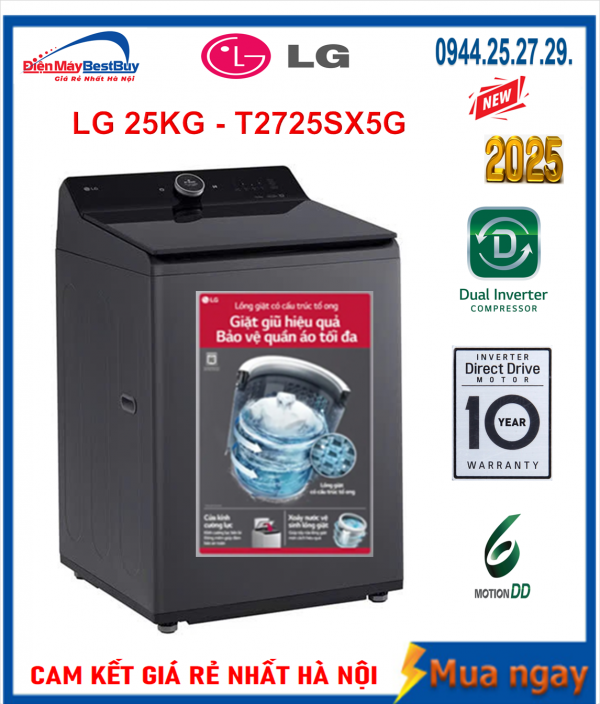 Máy Giặt LG Lồng Đứng 25 kg T2725SX5G Mới 2025