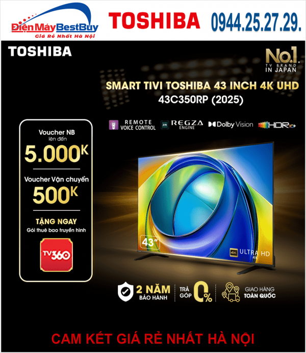 Smart Tivi Toshiba AI 4K 43 inch 43C350RP [2025]