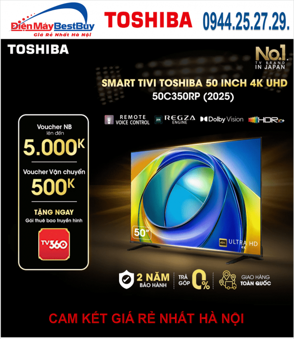 Smart Tivi Toshiba AI 4K 50 inch 50C350RP [2025]