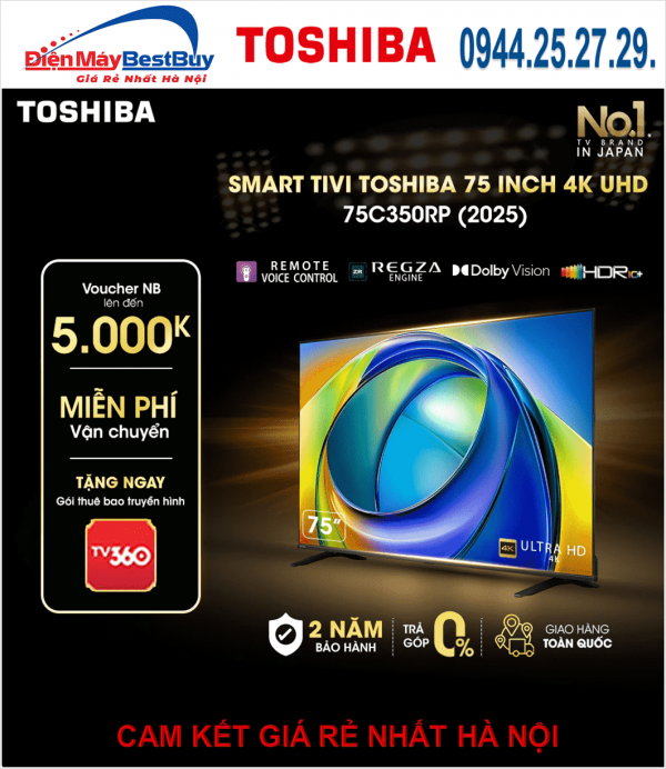 Smart Tivi Toshiba AI 4K 75 inch 75C350RP [2025]