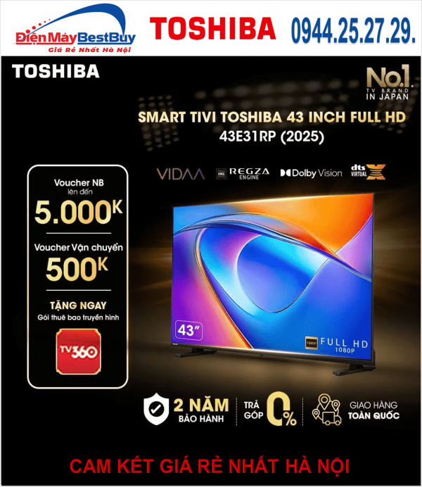 Smart Tivi Toshiba 43 inch Full HD 43E31RP [2025]