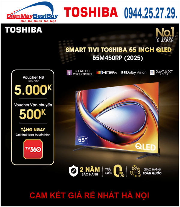 Smart Tivi QLED Toshiba AI 4K 55 inch 55M450RP [2025]