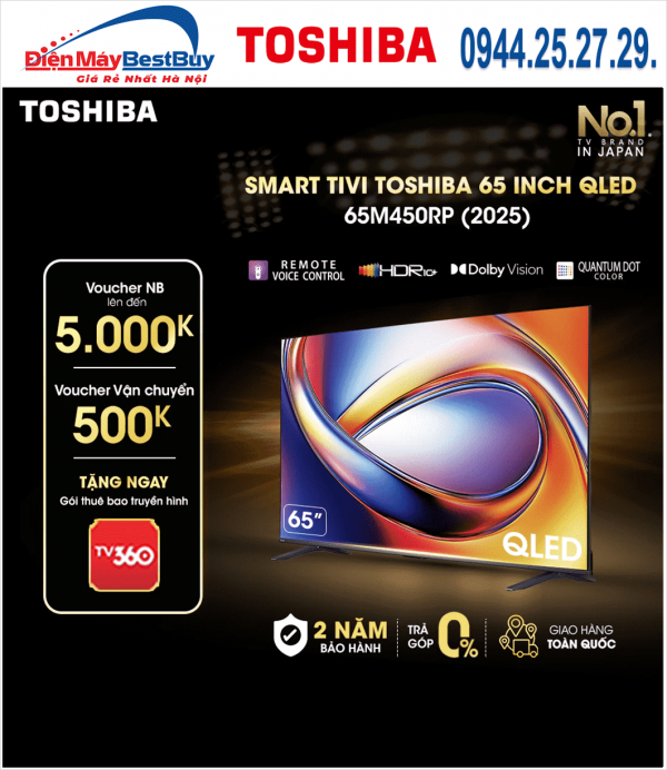 Smart Tivi QLED Toshiba AI 4K 65 inch 65M450RP [2025]