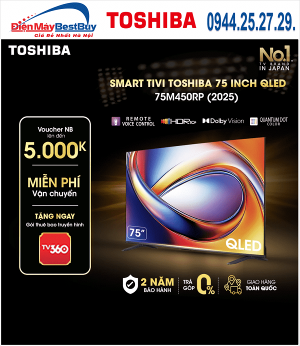 Smart Tivi QLED Toshiba AI 4K 75 inch 75M450RP [2025]