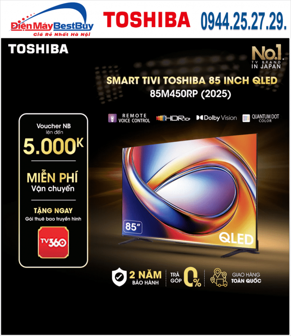 Smart Tivi QLED Toshiba AI 4K 85 inch 85M450RP [2025]
