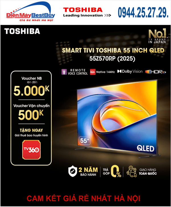 Smart Tivi QLED Toshiba AI 4K 55 inch 55Z570RP [2025]