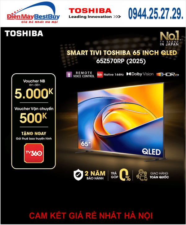 Smart Tivi QLED Toshiba AI 4K 65 inch 65Z570RP [2025]