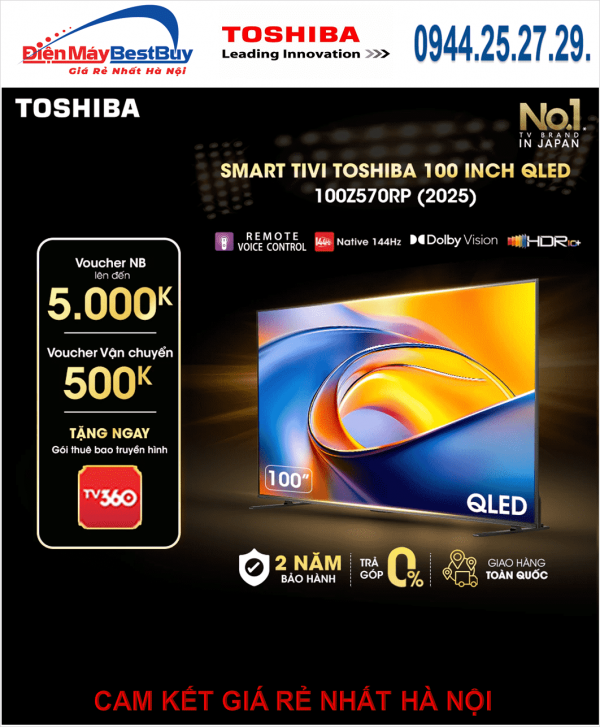 Smart Tivi QLED Toshiba AI 4K 100 inch 100Z570RP [2025]