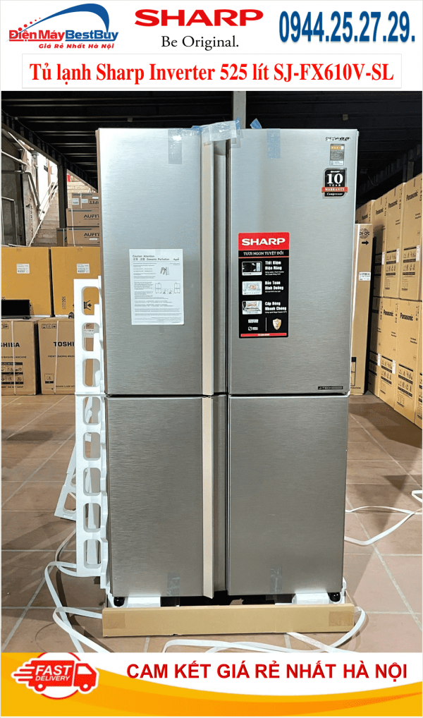 Tủ lạnh Sharp Inverter 525 lít SJ-FX610V-SL NEW [2025]