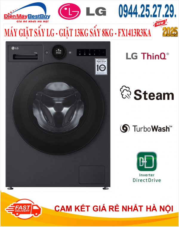 Máy Giặt Sấy LG Inventer Giặt 13kg Sấy 8kg Series 7 AI DD™ 2.0 FX1413R3KA [2025]