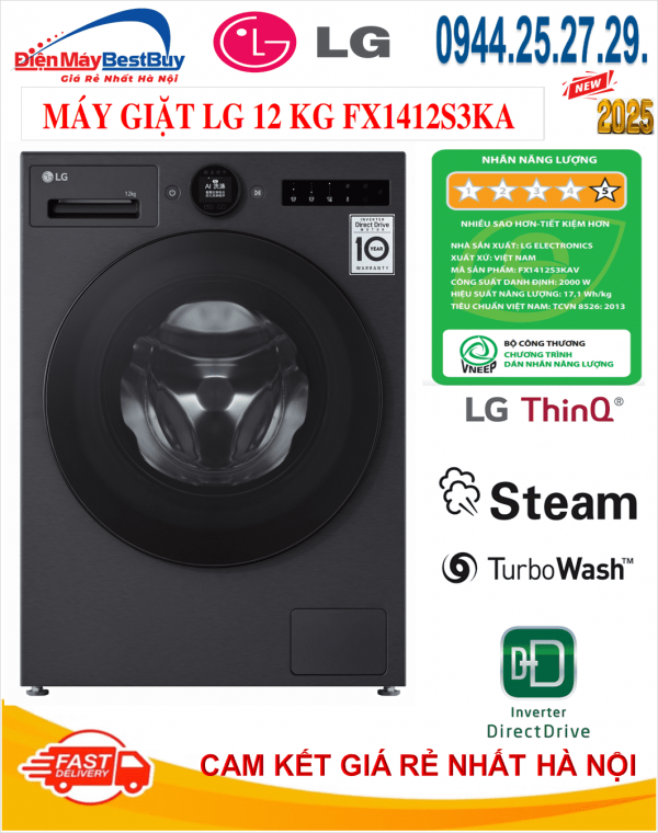 Máy Giặt LG Inventer 12kg Series 7 FX1412S3KA [2025]