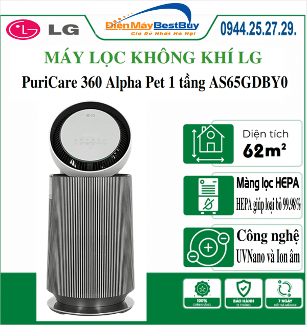 Máy lọc không khí LG 360 độ Alpha 1 tầng AS65GDBY0 [2025]