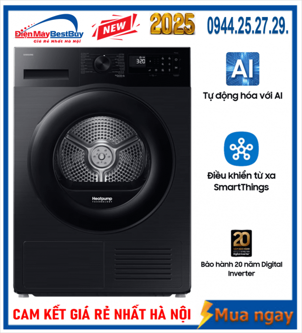 Máy sấy bơm nhiệt Samsung 9 kg (DV90CGC2A0ABSV) Mới 2025