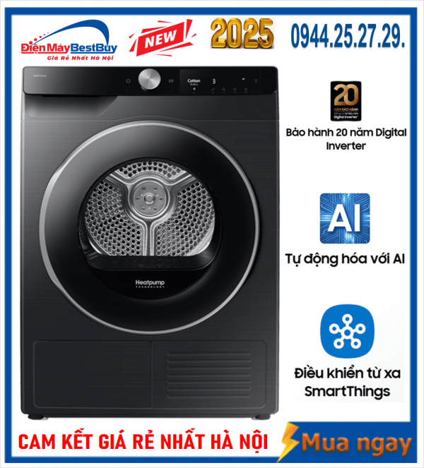 Máy sấy bơm nhiệt Samsung 9 kg DV90T6240LB/SV Mới 2025