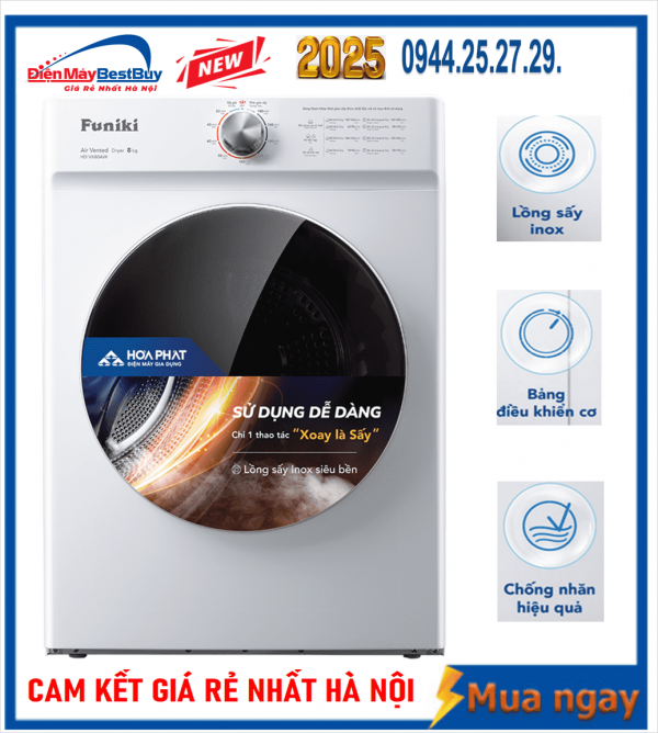 Máy sấy quần áo Funiki 8kg HD V680AW 