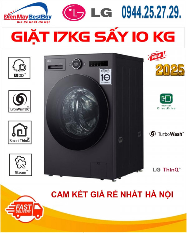 Máy giặt sấy LG F2517RNTG giặt 17kg sấy 10kg 2025