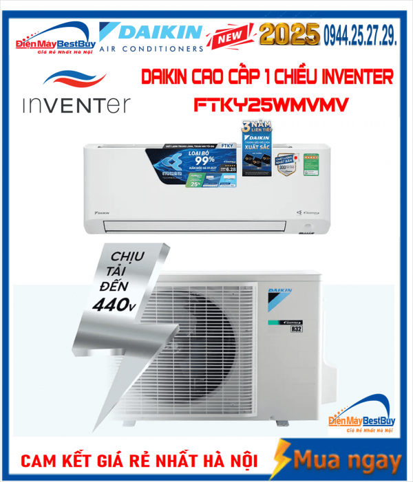 Điều Hòa Daikin Inverter 9000BTU 1 chiều Dòng Cao Cấp FTKY25WMVMV