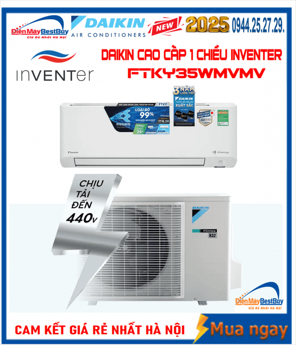 Điều Hòa Daikin Inverter 12000BTU 1 chiều Dòng Cao Cấp FTKY35WMVMV